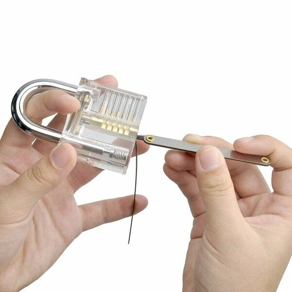 Transparent Practice Padlock with 12pcs Unlocking Lock Picks Set Key Extractor Tools — view 10