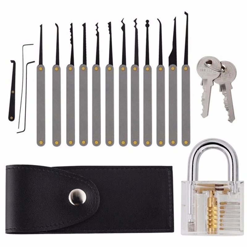 Transparent Practice Padlock with 12pcs Unlocking Lock Picks Set Key Extractor Tools — view 2