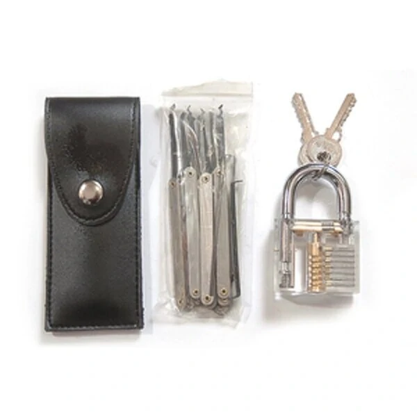 Transparent Practice Padlock with 12pcs Unlocking Lock Picks Set Key Extractor Tools — view 5