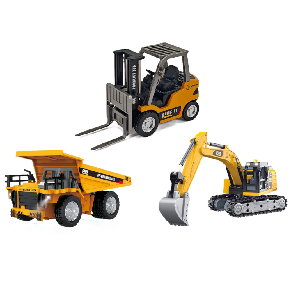 TRASPED HG4-243 HG4-301 HG4-431 RTR 1/64 2.4G Mini RC Car Alloy Forklift Excavator Dump Truck Support App Remote Controlled LED Light Sound Engineering Vehicle Two Speed Desktop Toys Model Collection Gift For Boys