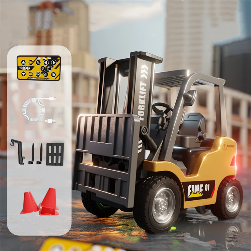 TRASPED HG4-243 RTR 1/64 2.4G Mini RC Car Alloy Forklift Support App Remote Controlled LED Light Sound Engineering Vehicle Desktop Toys Model Collection Gift For Boys