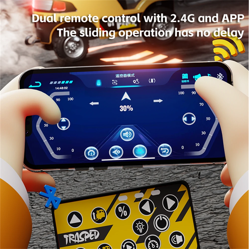 TRASPED HG4-244 RTR 1/64 2.4G Mini RC Car Alloy Forklift with Trailer Suppprt App Remote Control LED Light Sound Engineering Vehicle Desktop Toys Model Collection Gift For Boys — view 6