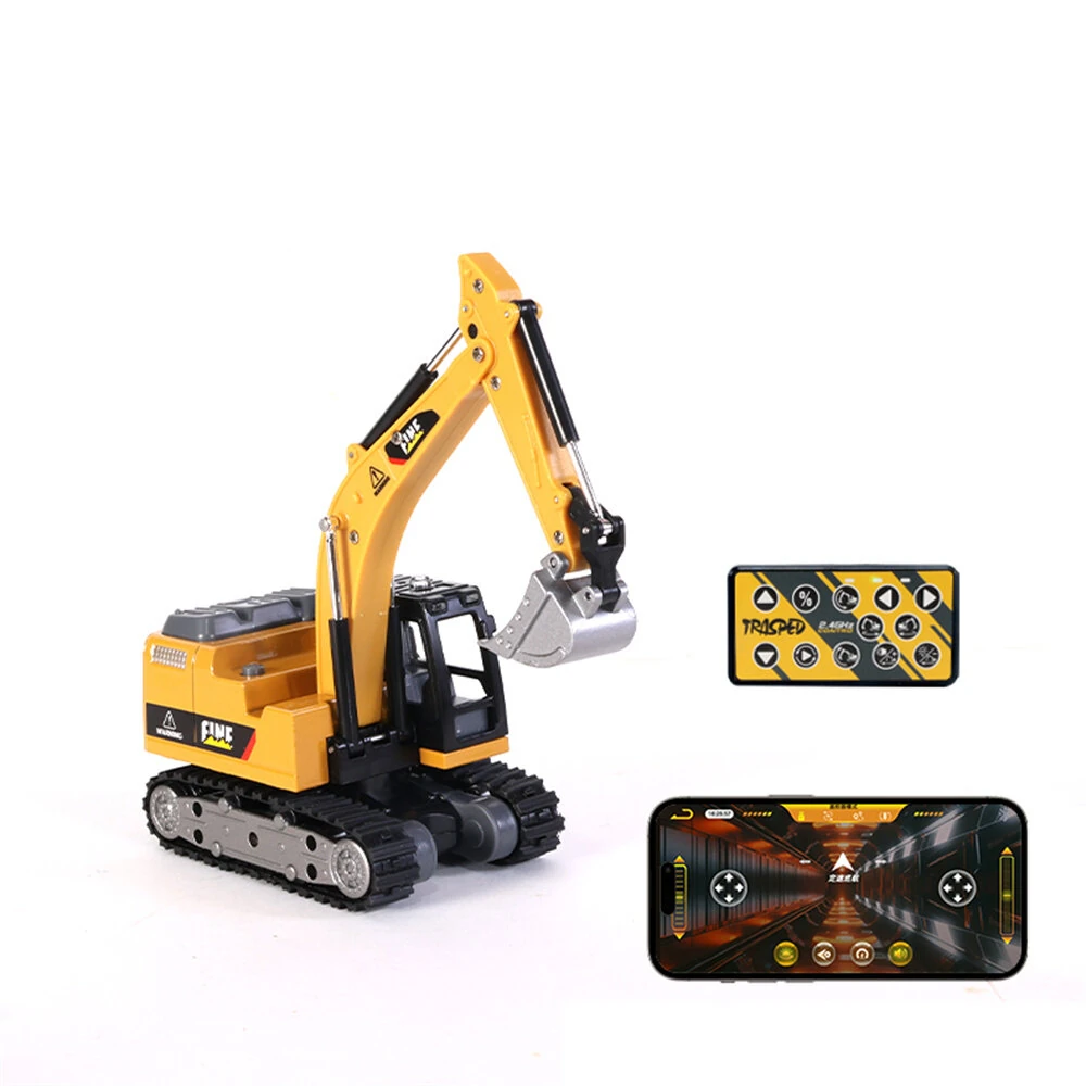 TRASPED HG4-301 RTR 1/64 2.4G Mini RC Excavator Alloy Bucket 270 °Rotation Support App Remote Controlled LED Light Sound Engineering Vehicles Two Speed Desktop Toys Model Collection Gift For Boys