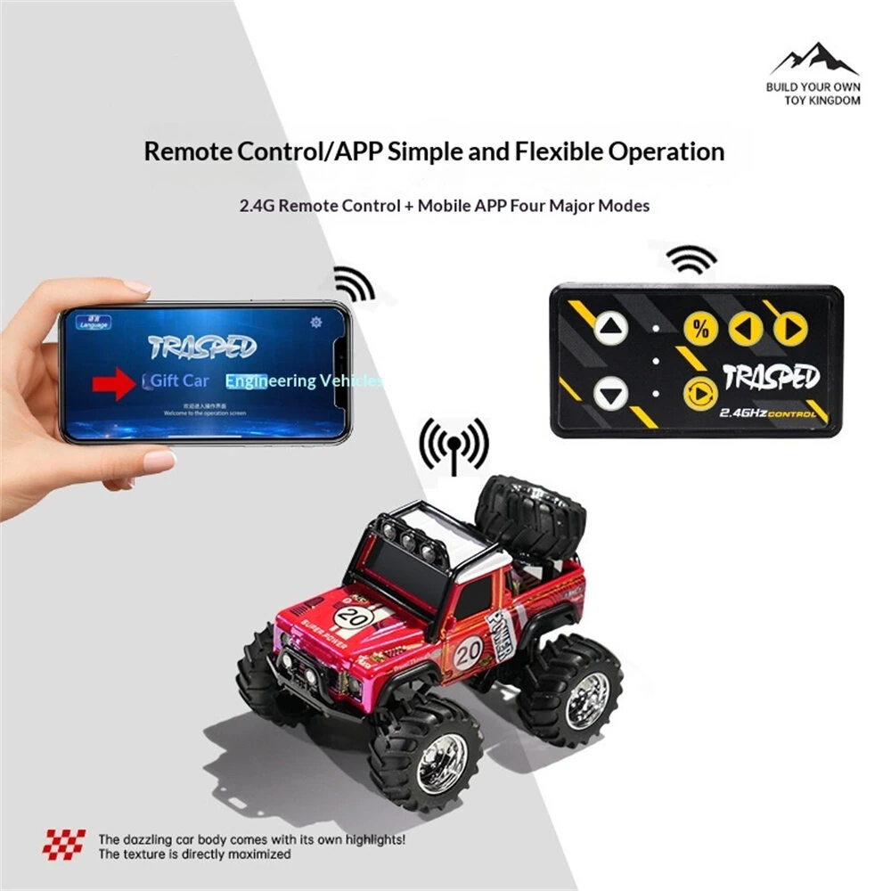 TRASPED HG4-335 RTR 1/64 2.4G RWD Mini Alloy RC Car Cyber Off-Road Climbing Truck Cool Appearance LED Light Shock Absorption Support App Remote Control Three Speed Vehicles Models Pocket Toys Desktop Collection Gift For Boys — view 4