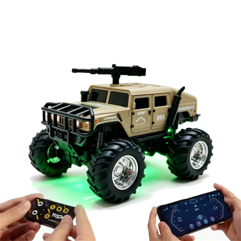 TRASPED HG4-469 RTR 1/64 2.4G RWD Mini H1 Alloy Army Military Truck RC Car Off-Road LED Light Three Speed Support App Remote Control Vehicles Models Pocket Toys Desktop Collection Gift For Boys