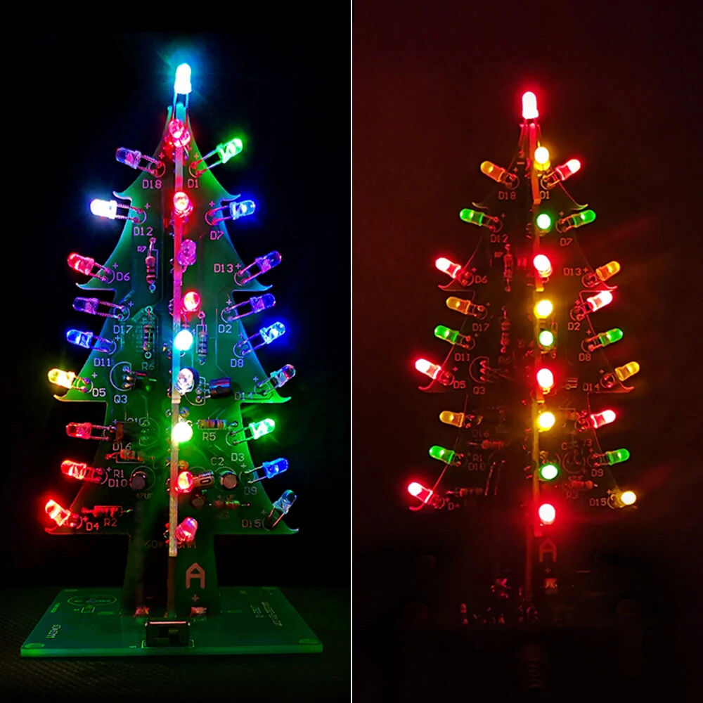 Tri-color/Colorful Curved-leaf Christmas Tree Standard/Music Version DIY Electronic Kits — image 1