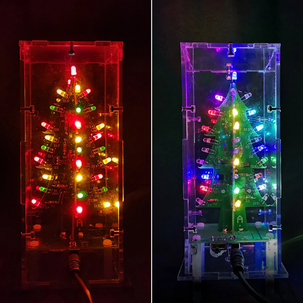 Tri-color/Colorful Curved-leaf Christmas Tree Standard/Music Version DIY Electronic Kits — view 2