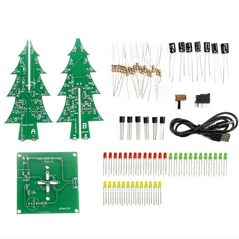 Tri-color/Colorful Curved-leaf Christmas Tree Standard/Music Version DIY Electronic Kits — view 5