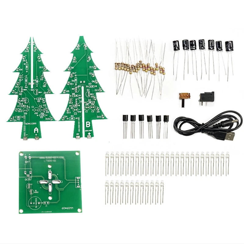 Tri-color/Colorful Curved-leaf Christmas Tree Standard/Music Version DIY Electronic Kits — view 6