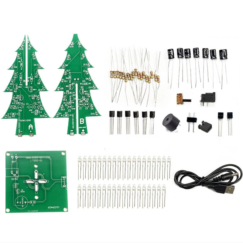 Tri-color/Colorful Curved-leaf Christmas Tree Standard/Music Version DIY Electronic Kits — view 7