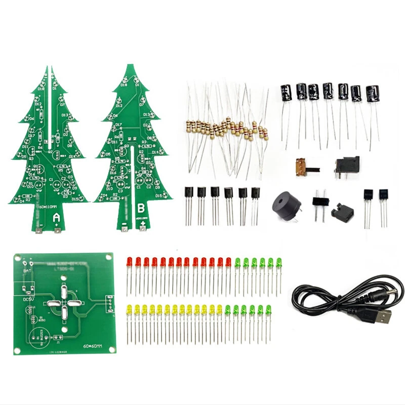 Tri-color/Colorful Curved-leaf Christmas Tree Standard/Music Version DIY Electronic Kits — view 8