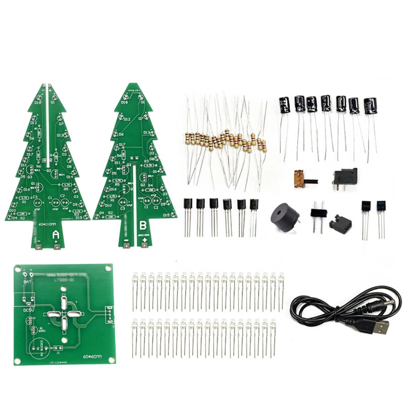 Tri-color/Colorful Straight-leaf Christmas Tree Standard/Music Version DIY Electronic Kits — view 3