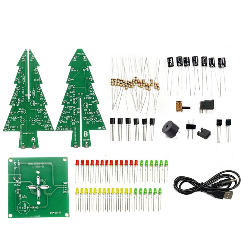 Tri-color/Colorful Straight-leaf Christmas Tree Standard/Music Version DIY Electronic Kits — view 4