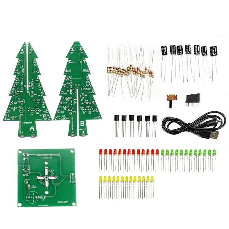 Tri-color/Colorful Straight-leaf Christmas Tree Standard/Music Version DIY Electronic Kits — view 6