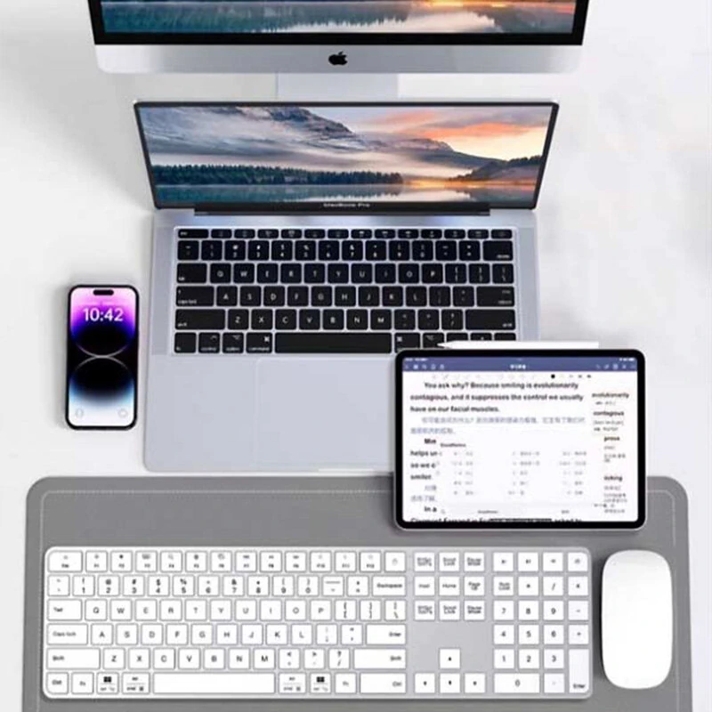 Tri-mode Wireless bluetooth Keyboard 112 Keys Ultra Slim Aluminum Metal Design Scissor Switch Keyboards Quiet Silent Typing Rechargeable 500mAh Battery — view 5