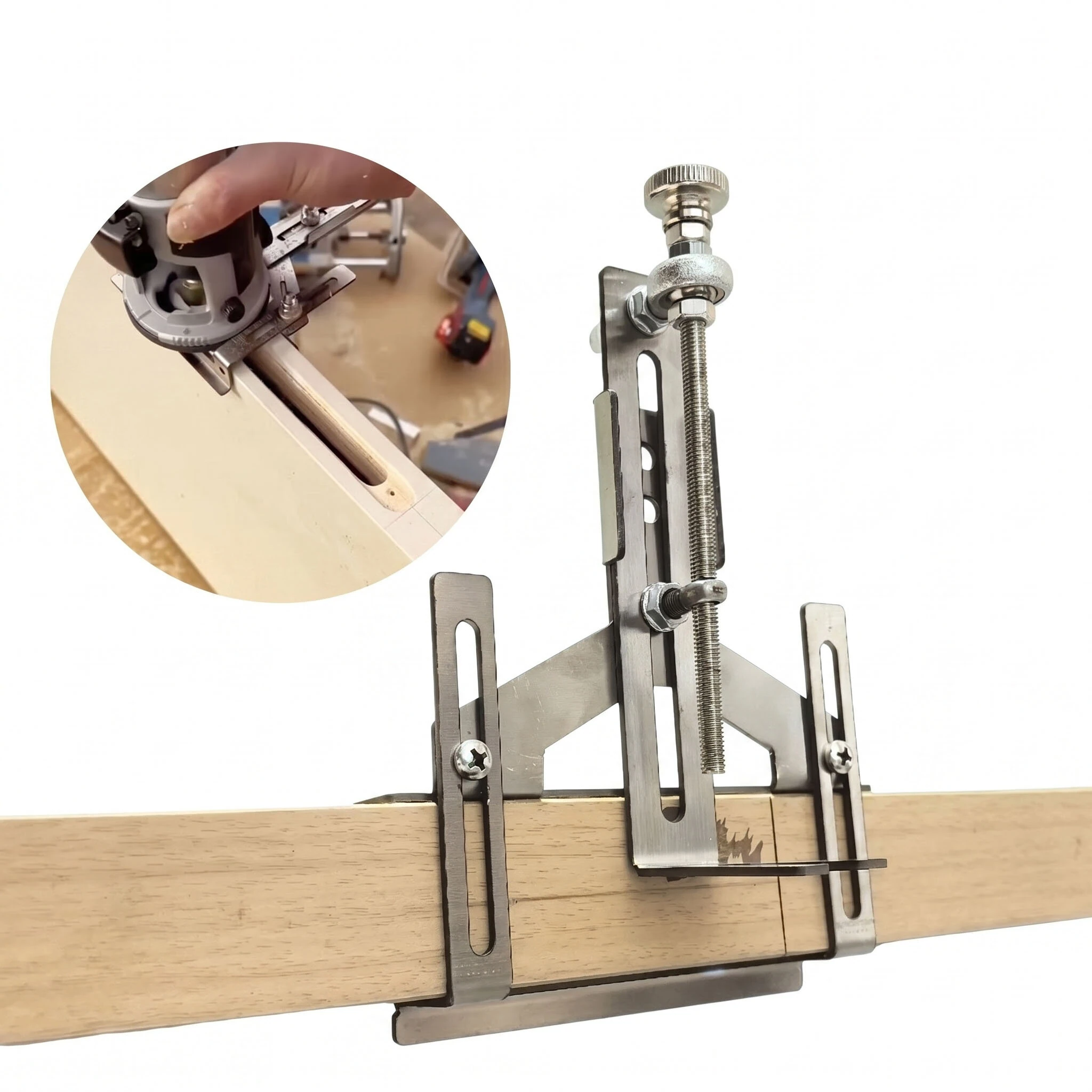 Trimmer Router Straight Edge Guide Metal Centering Slotting Jig with Scale for Woodworking Palm — view 7