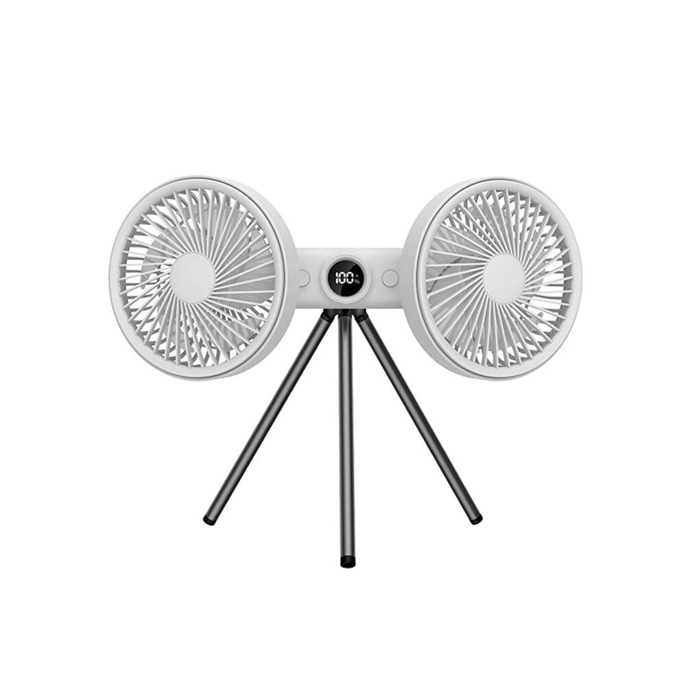 Tripod Fan Dual Head 120° Tilt 180° Body Rotation 3 Speed Adjustment Low Noise LED Display Portable Cooling Tool — image 1