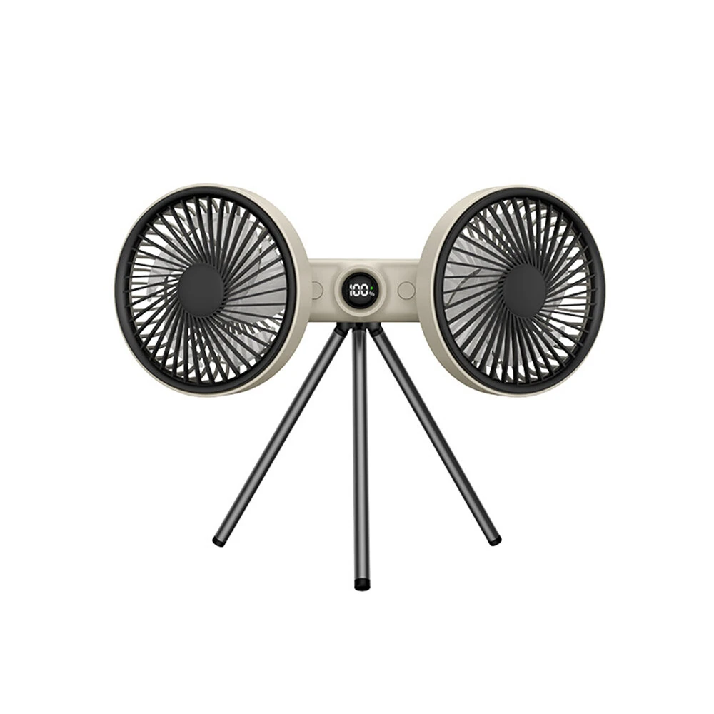 Tripod Fan Dual Head 120° Tilt 180° Body Rotation 3 Speed Adjustment Low Noise LED Display Portable Cooling Tool — view 2