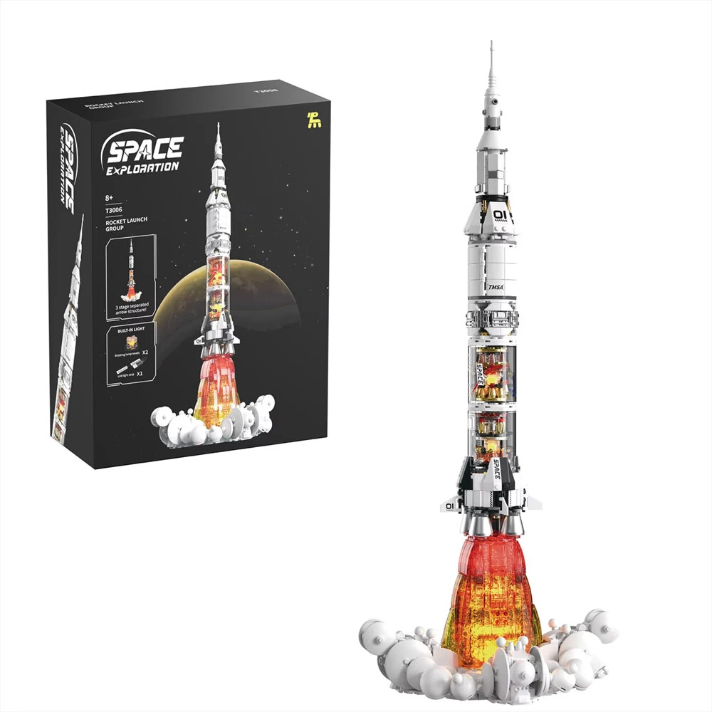 TUOMU T2015 Space Explorer Spacecraft T3006 Space Rocket Launch Kit JQ1122 Floating Millennium Space Warship Building Blocks Assembly Kit Model Ornaments for Kids Gift