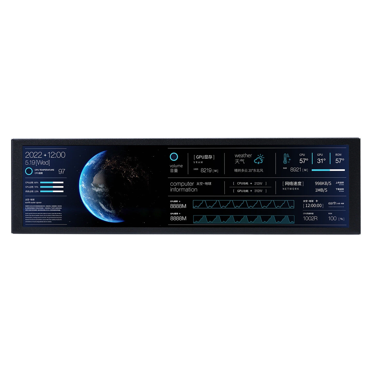 Turing Smart Display 9.2-inch IPS Sub-screen Chassis Long Computer Monitoring Data USB Type-C Free AIDA64 — Turing