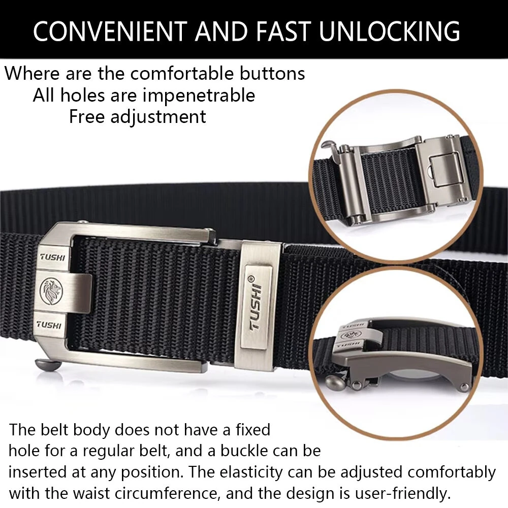 TUSHI 120cm Men Tactical Belt Quick Release Outdoor Military Metal Belt Soft Wear-resistant Nylon Sports Ratchet Belt — view 5