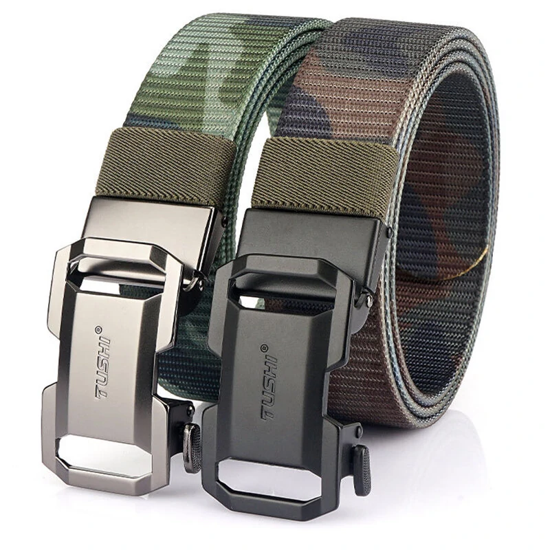 TUSHI 120CM Mens Military Tactical Belt Tight Sturdy Nylon Heavy Duty Hard Belt for Male Outdoor Casual Belt Automatic Waistband