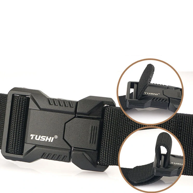 TUSHI 125cm Tactical Nylon Belt Adjustable Quick Release Wear-resistant Lightweight Waist Belt Aluminum Alloy Buckle Canvas Belt Casual Sports Belts for Outdoor Men Women — view 4