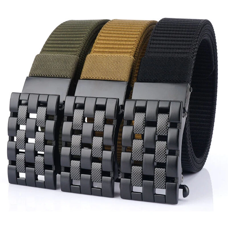 TUSHI Mens Tactical Belt Metal Automatic Buckle Hard Nylon Soft Real Nylon 125cm Military Casual Adjustable Belt