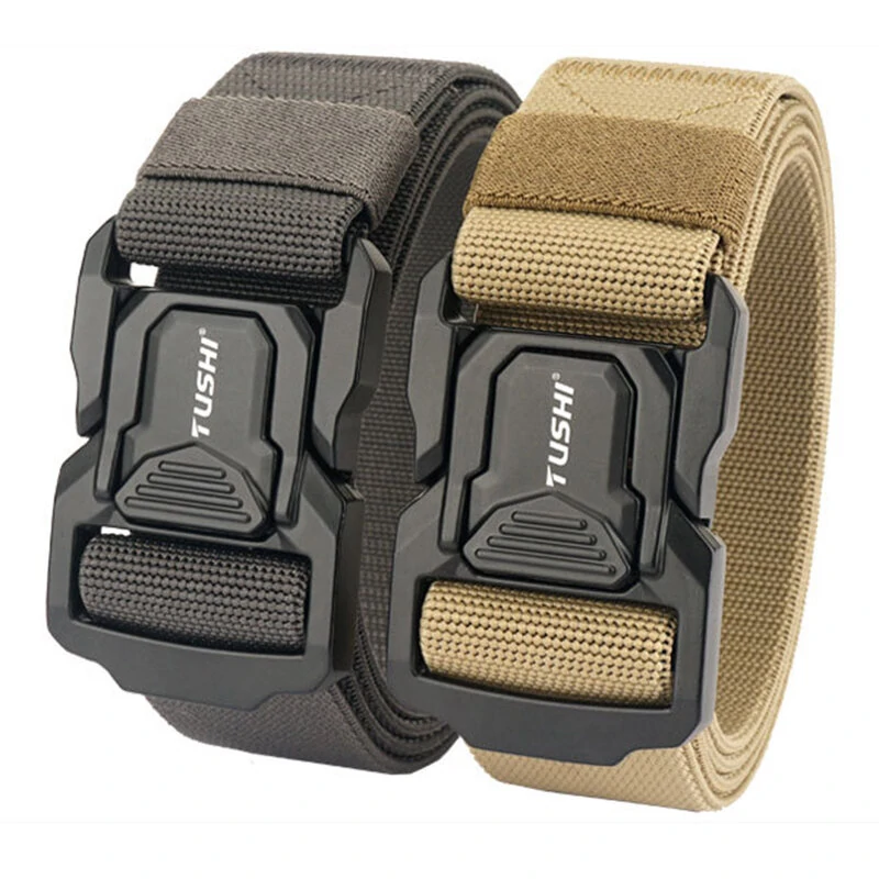 TUSHI Metal Quick Release Pluggable Buckle Tactical Belt Breathable Elastic Belt For Men Cowboy Outdoor Stretch Hunting Waistband — image 1