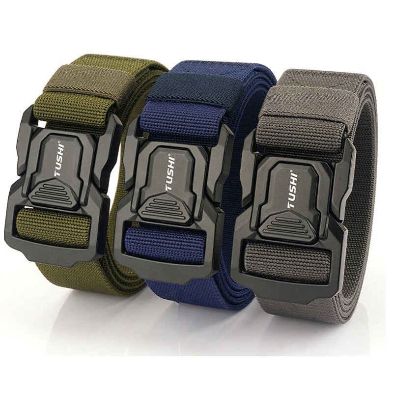 TUSHI Metal Quick Release Pluggable Buckle Tactical Belt Breathable Elastic Belt For Men Cowboy Outdoor Stretch Hunting Waistband — view 2