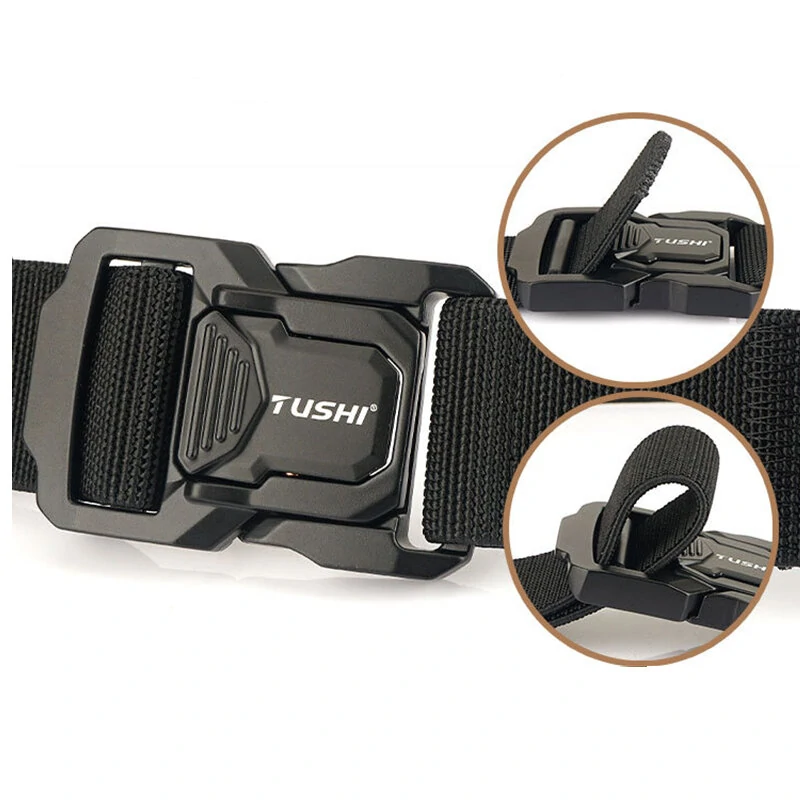 TUSHI Metal Quick Release Pluggable Buckle Tactical Belt Breathable Elastic Belt For Men Cowboy Outdoor Stretch Hunting Waistband — view 3