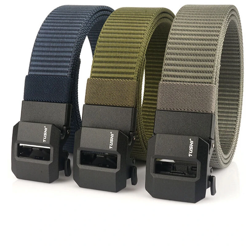 TUSHI New Luxury metal Automatic Buckle Nylon Belts For Men Wear-resistant Tactical Belt Outdoor 120cm Length Designer Belt Quick Dry