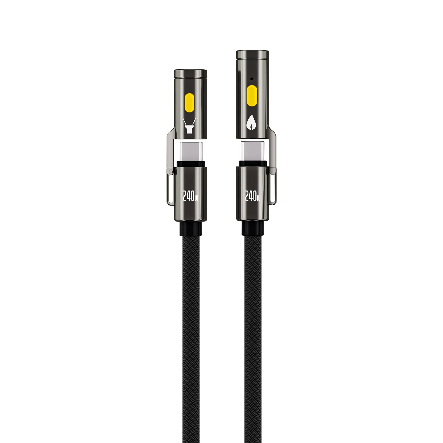 TUTI PD240W USB C to C Fast Charging Cable with Lighting Cigarete Lighter Function 480Mbps Data Transfer Built-in Flashlight Zinc Alloy Nylon Braided Cables — view 2