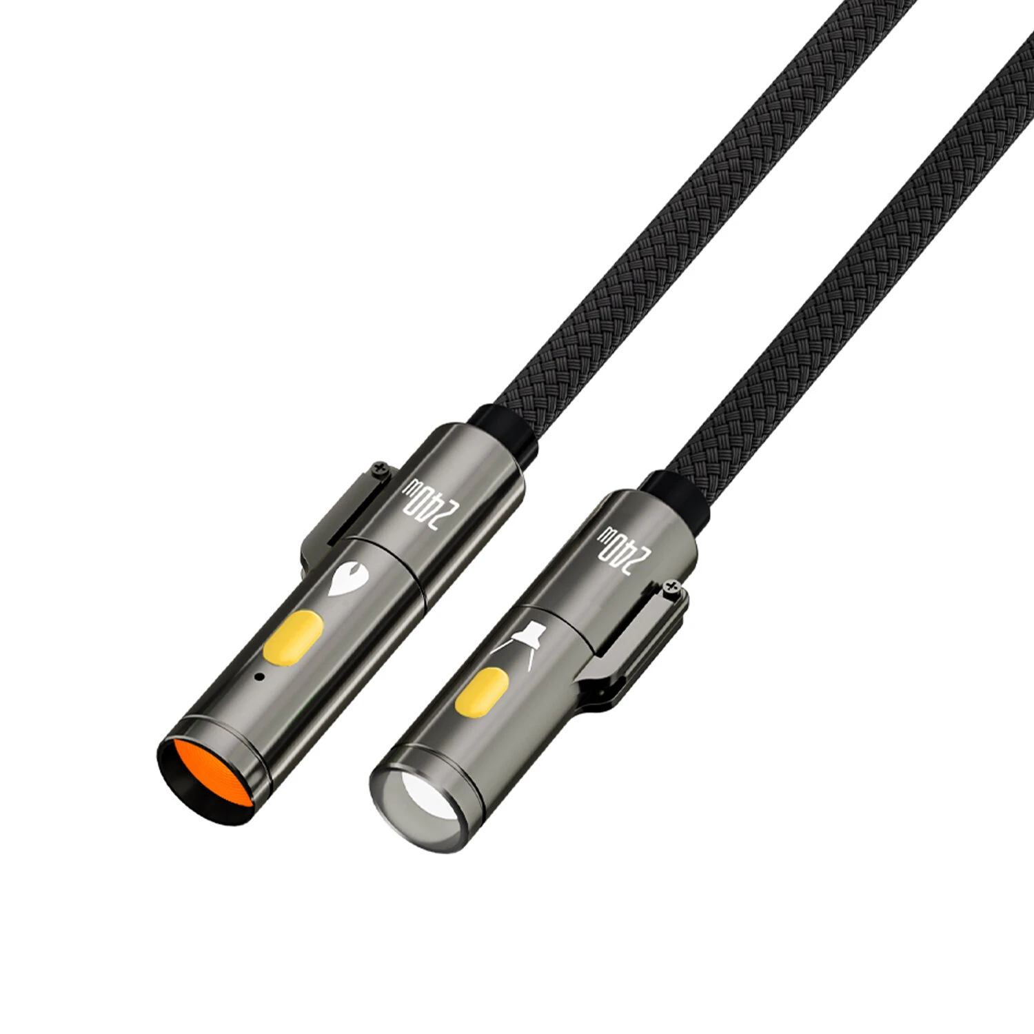 TUTI PD240W USB C to C Fast Charging Cable with Lighting Cigarete Lighter Function 480Mbps Data Transfer Built-in Flashlight Zinc Alloy Nylon Braided Cables — view 3