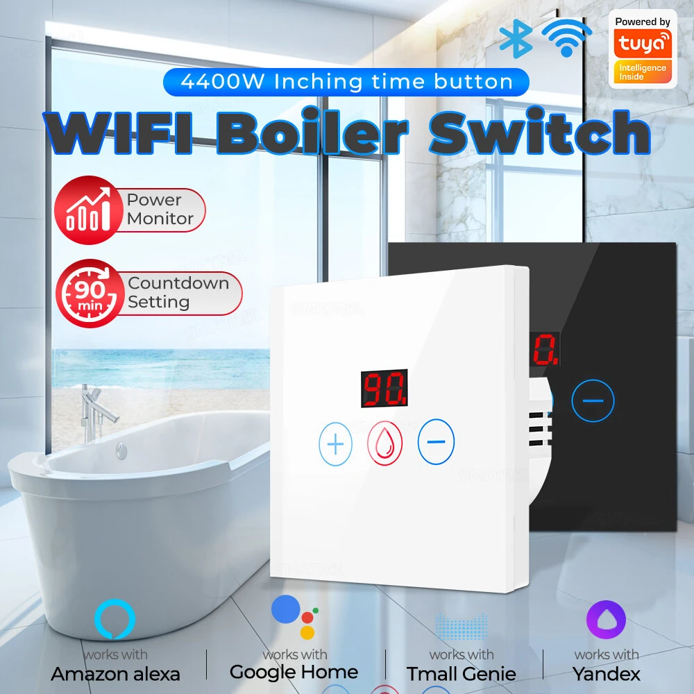 Tuya 20A EU WiFi Smart Water Heater Boiler Switch With Power Monitor Smart Life Control Switch Works With Alexa Google Home — view 2