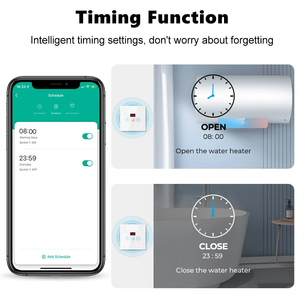 Tuya 20A EU WiFi Smart Water Heater Boiler Switch With Power Monitor Smart Life Control Switch Works With Alexa Google Home — view 7