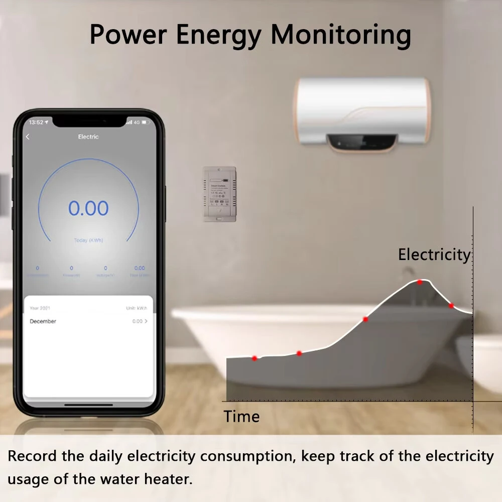 Tuya 20A WiFi Smart Switch Circuit Breaker APP Control Power Monitor Overload Protection Works with Alexa Google Home Siri — view 5