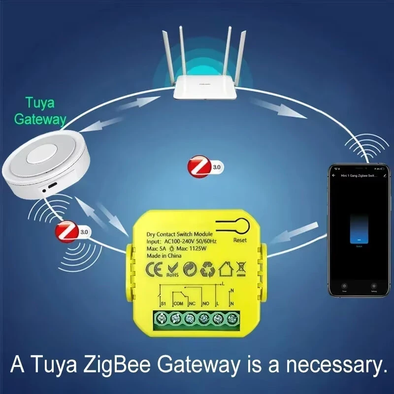 Tuya 5A Smart ZigBe WiFi Dry Contact Switch Relay App Remote Control Timing DC12/24V AC100-240V Supports Google Home Alexa — view 3