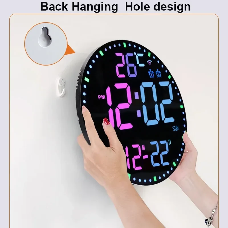 Tuya APP Smart Wifi Wall Clock RGB Calendar Clock Living Room Digital Wall Clock App Intelligent Control Colorful LED Wall Calendar Clock Date Temperature Display — view 10