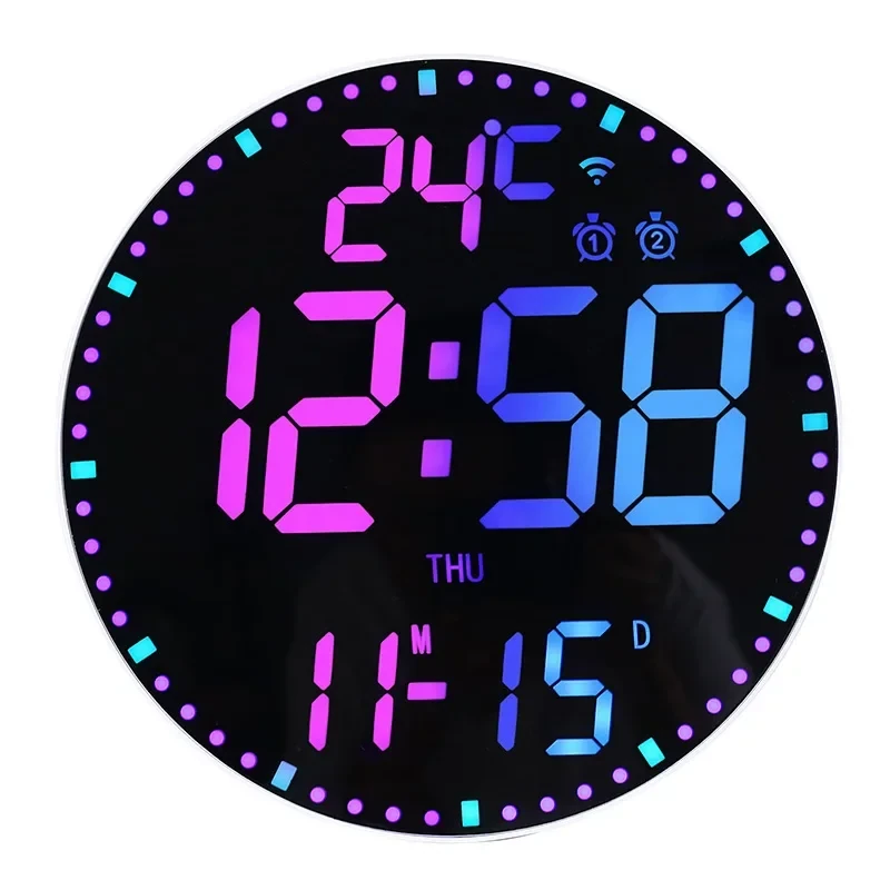 Tuya APP Smart Wifi Wall Clock RGB Calendar Clock Living Room Digital Wall Clock App Intelligent Control Colorful LED Wall Calendar Clock Date Temperature Display — view 11
