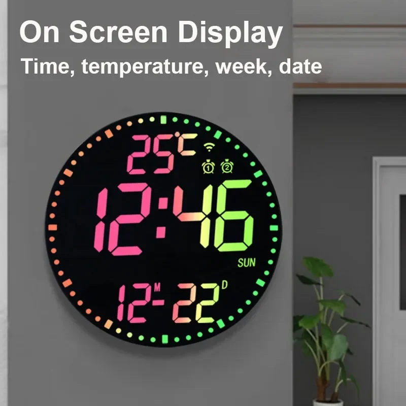 Tuya APP Smart Wifi Wall Clock RGB Calendar Clock Living Room Digital Wall Clock App Intelligent Control Colorful LED Wall Calendar Clock Date Temperature Display — view 4