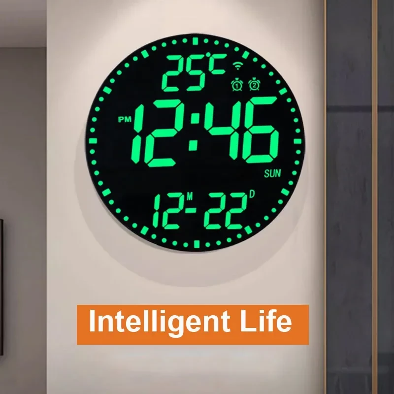Tuya APP Smart Wifi Wall Clock RGB Calendar Clock Living Room Digital Wall Clock App Intelligent Control Colorful LED Wall Calendar Clock Date Temperature Display — view 5