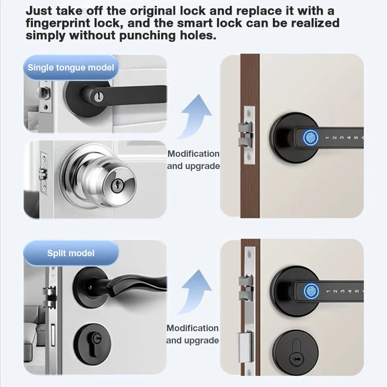 Tuya BLE Smart Door Lock Fingerprint Password Key APP Unlock Home Security Anti-theft Locks Wire-free No Punching Required — view 5