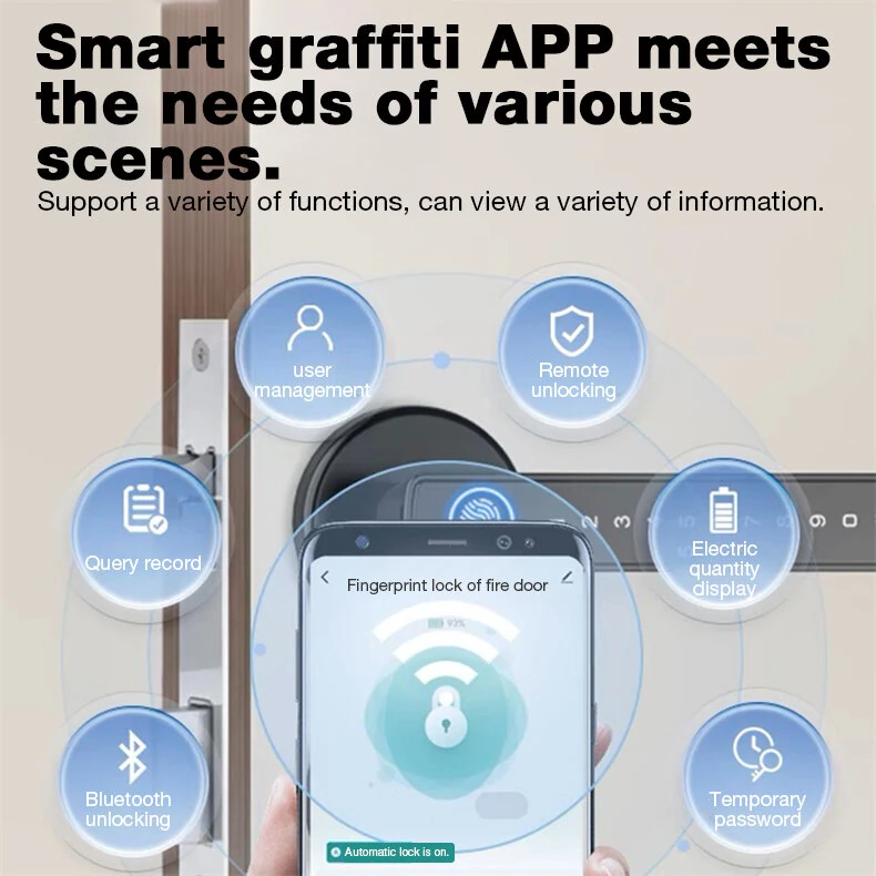 Tuya BLE Smart Door Lock Fingerprint Password Key APP Unlock Home Security Anti-theft Locks Wire-free No Punching Required — view 6