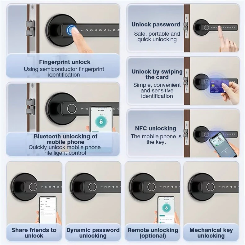 Tuya BLE Smart Door Lock Fingerprint Password Key APP Unlock Home Security Anti-theft Locks Wire-free No Punching Required — view 7