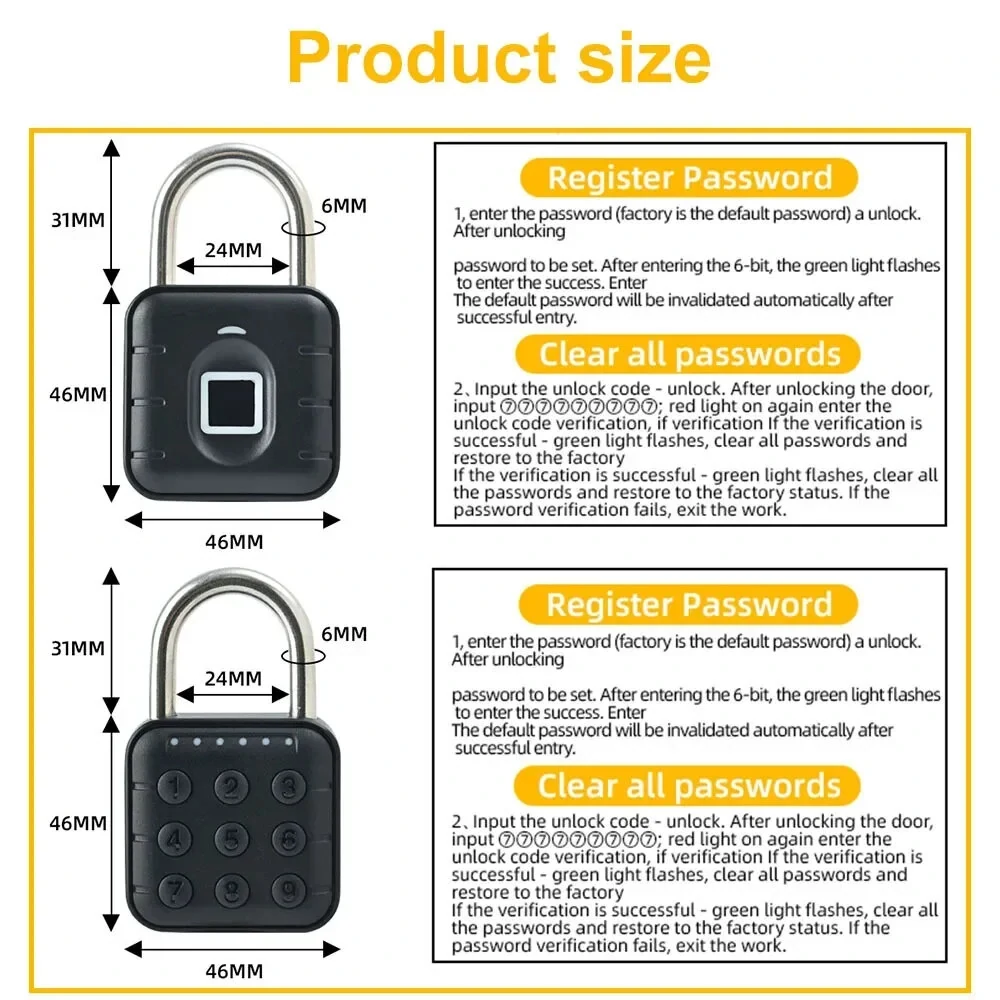Tuya Smart Fingerprint Door Lock Button Cabinet Lock Gym Wardrobe Door Password Padlock Electronic Door Lock IP67 Waterproof for Warehouse Dormitory Doors — view 7
