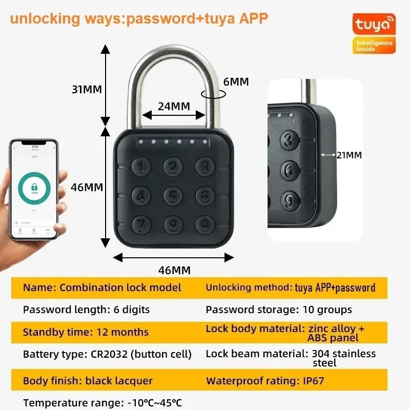 Tuya Smart Fingerprint Door Lock Button Cabinet Lock Gym Wardrobe Door Password Padlock Electronic Door Lock IP67 Waterproof for Warehouse Dormitory Doors — view 8