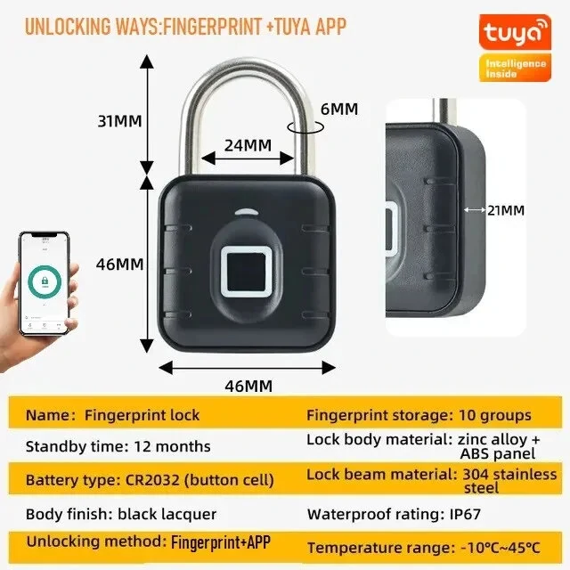 Tuya Smart Fingerprint Door Lock Button Cabinet Lock Gym Wardrobe Door Password Padlock Electronic Door Lock IP67 Waterproof for Warehouse Dormitory Doors — view 9