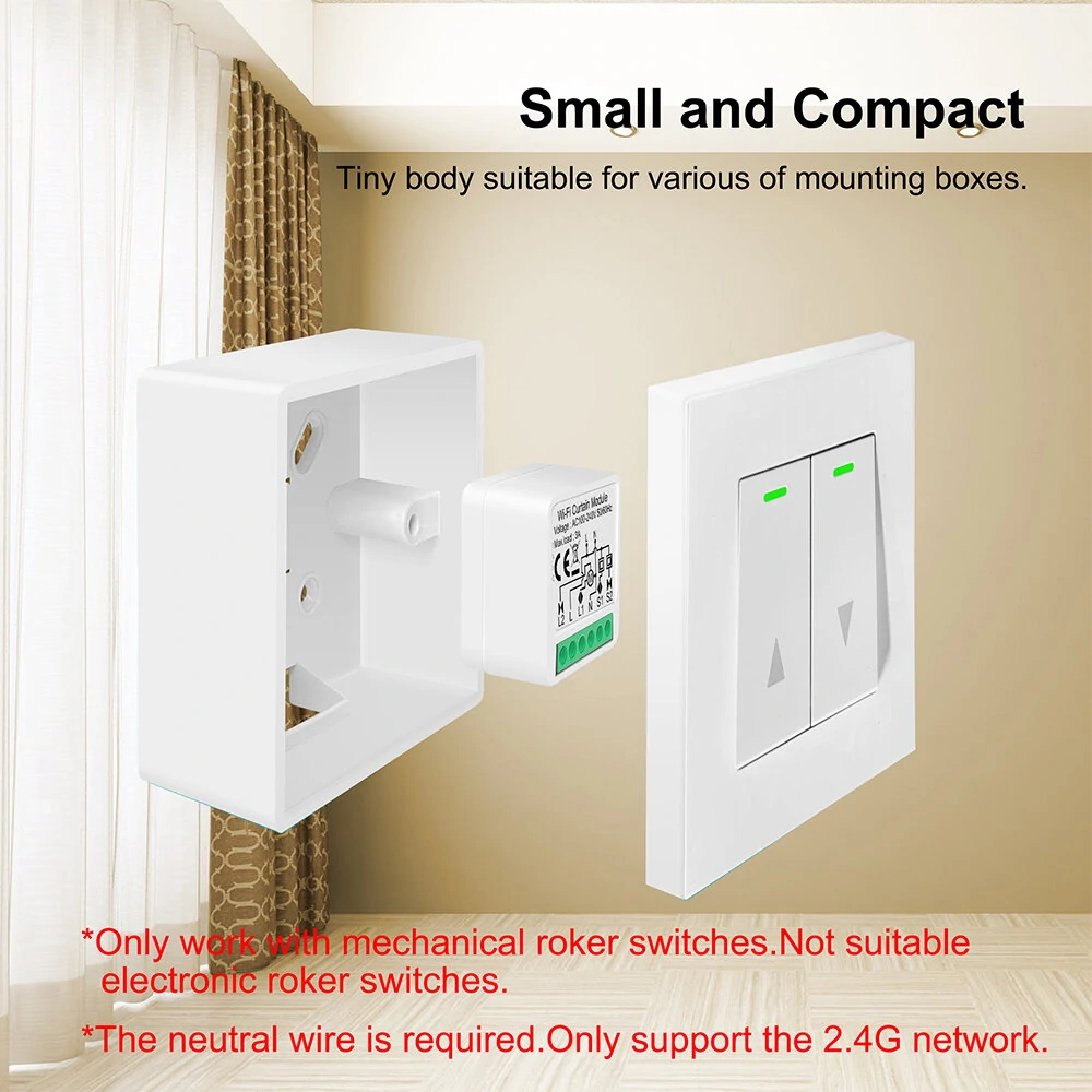 Tuya Smart Wifi Curtain Switch Module 3A Support 1/2 Gang Electric Motor for Roller Blinds Shutters APP Remote Control Compatible with Amazon Alexa & Google Home — view 3