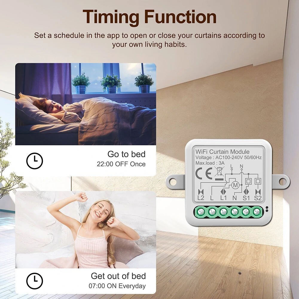 Tuya Smart Wifi Curtain Switch Module 3A Support 1/2 Gang Electric Motor for Roller Blinds Shutters APP Remote Control Compatible with Amazon Alexa & Google Home — view 5
